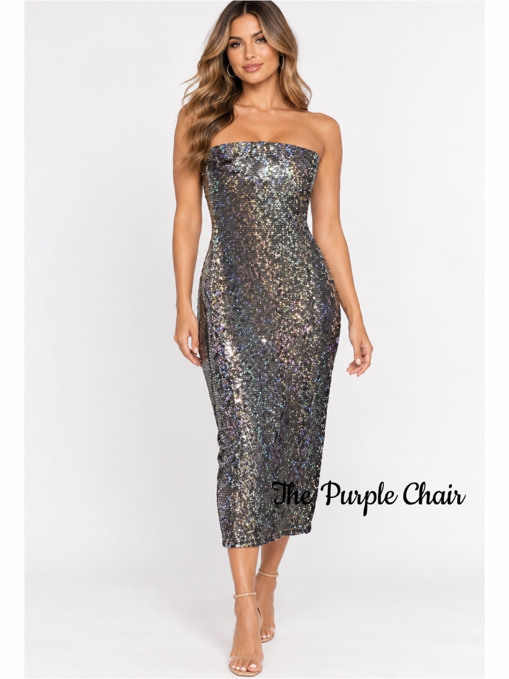 FASHION NOVA NWT Silver Foil Midi Tube Dress XS